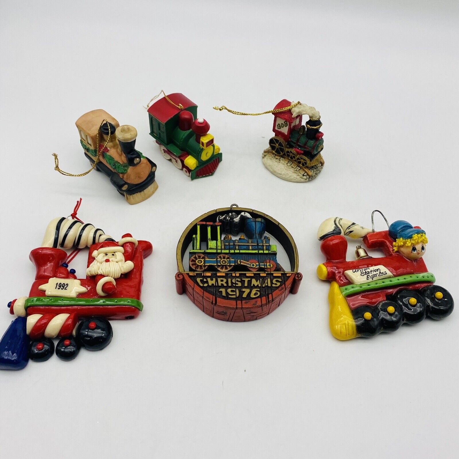 Christmas Train Ornaments Vintage Mixed Lot of 6 Train Themed Ornaments