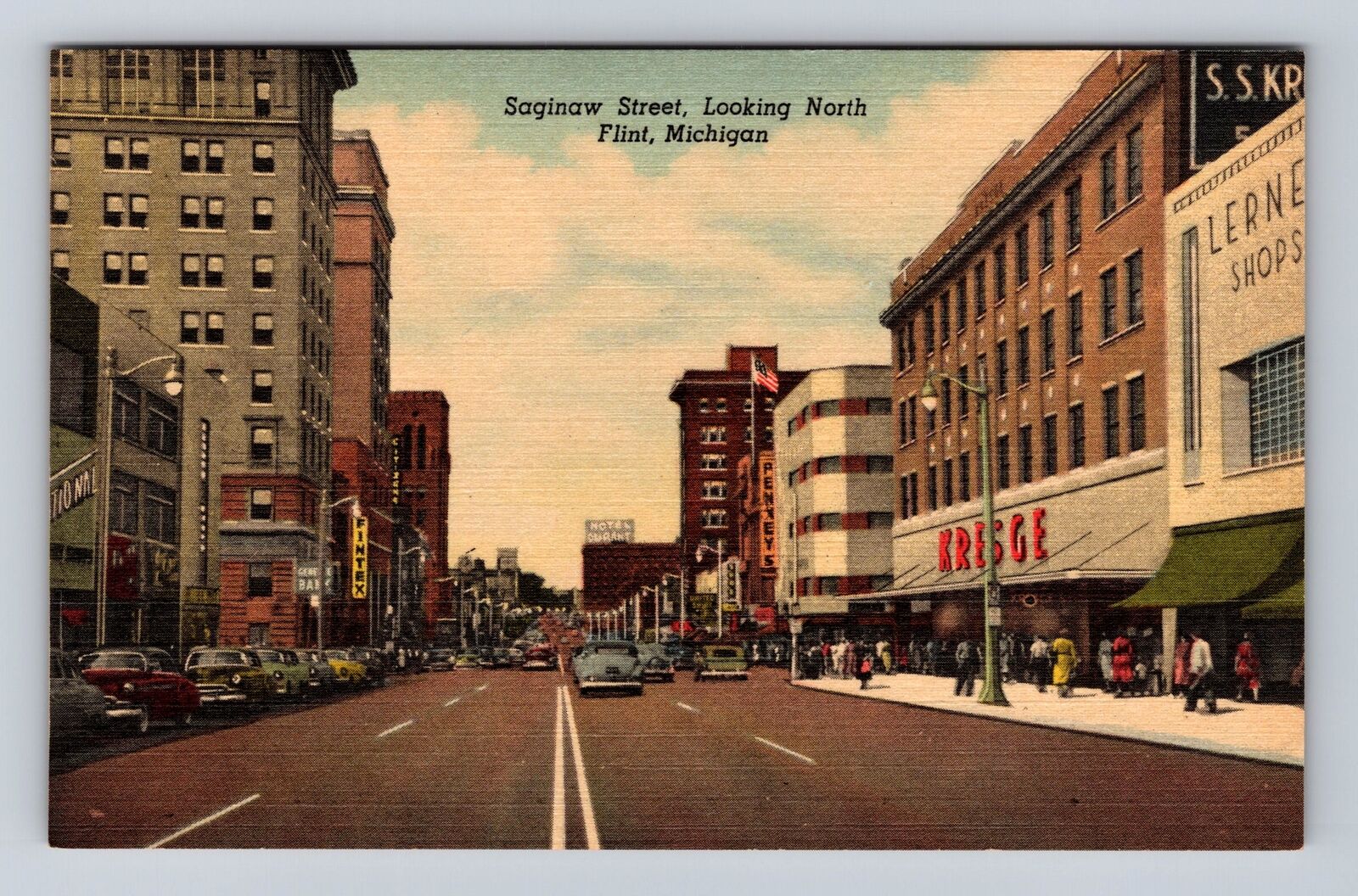 Flint MI-Michigan, Saginaw Street, Advertisement, Antique, Vintage Postcard