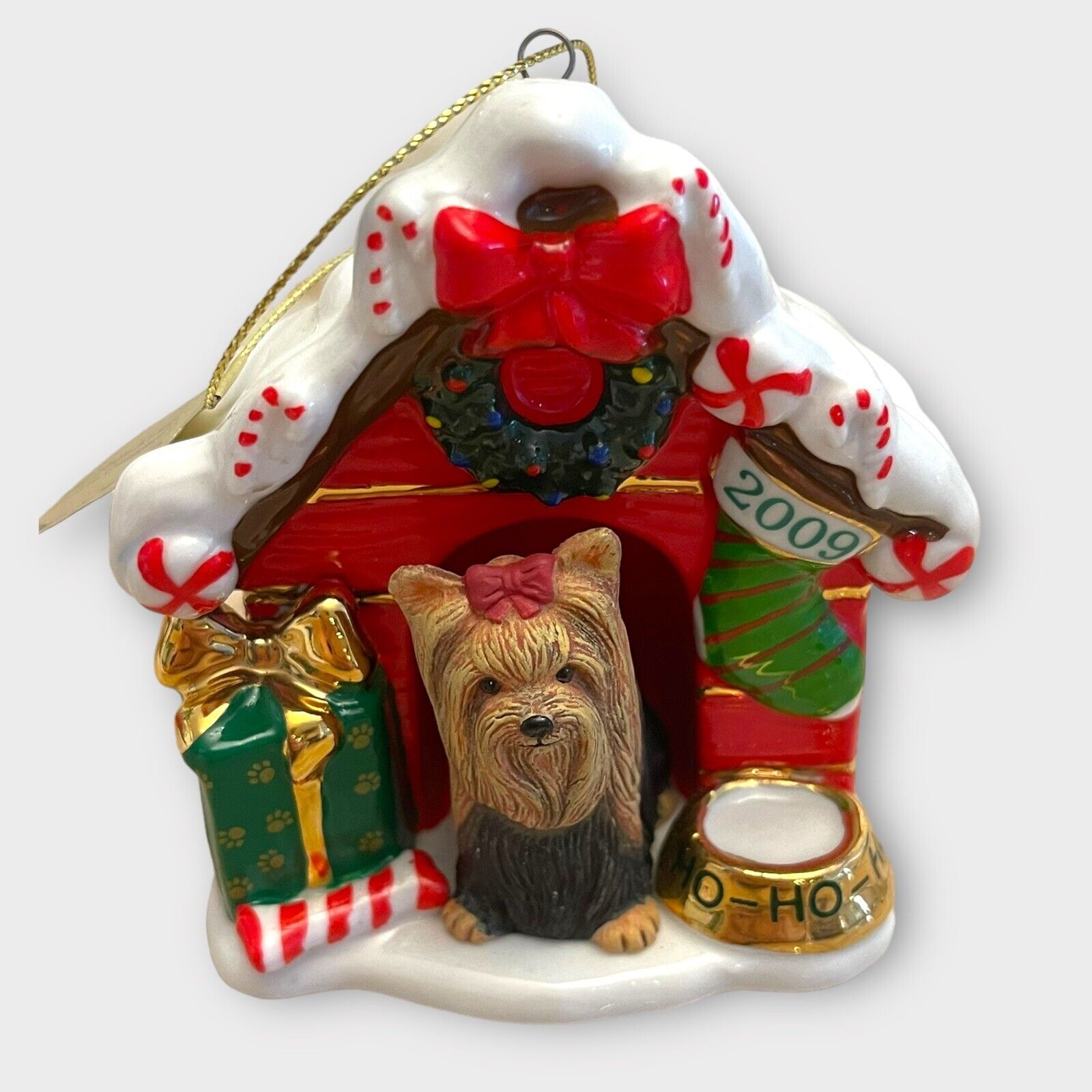 Danbury Mint Yorkie Ornament Dog Home For Holidays 2009 Porcelain New with Box