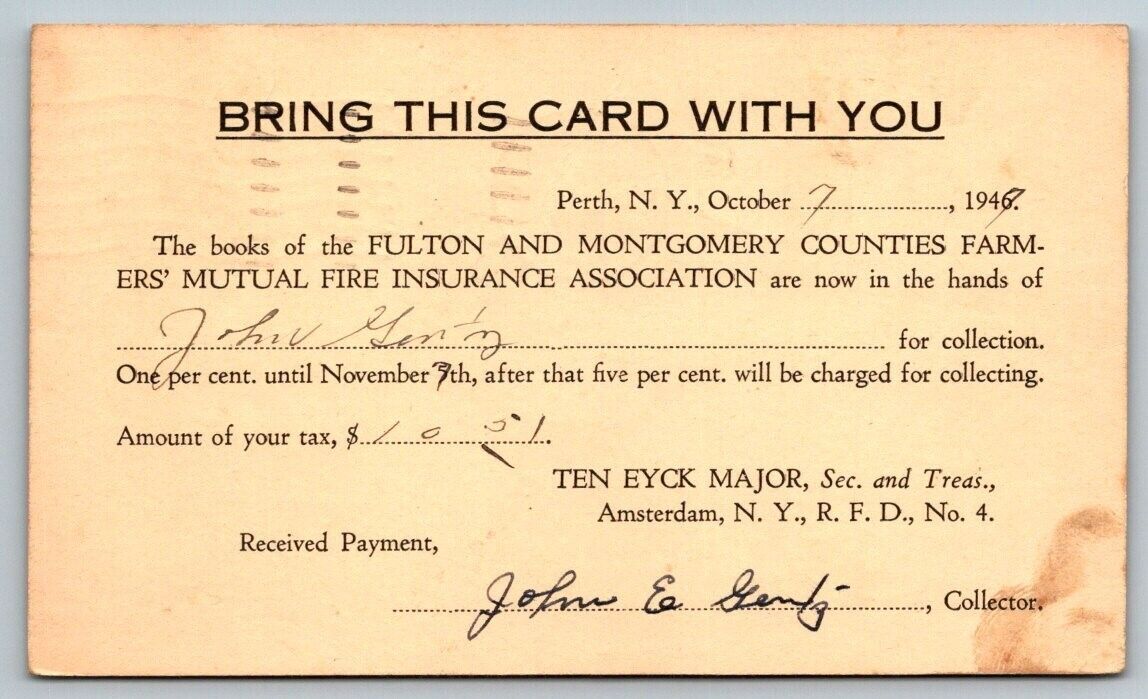 Perth New York  Tax Postal Card  Postcard  1947