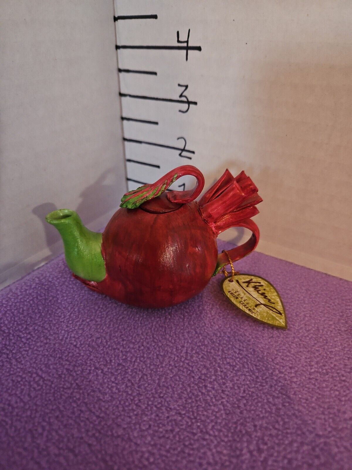 Khien Ceramic Miniature Tea Pot With Lid Red Radish Rhubarb 