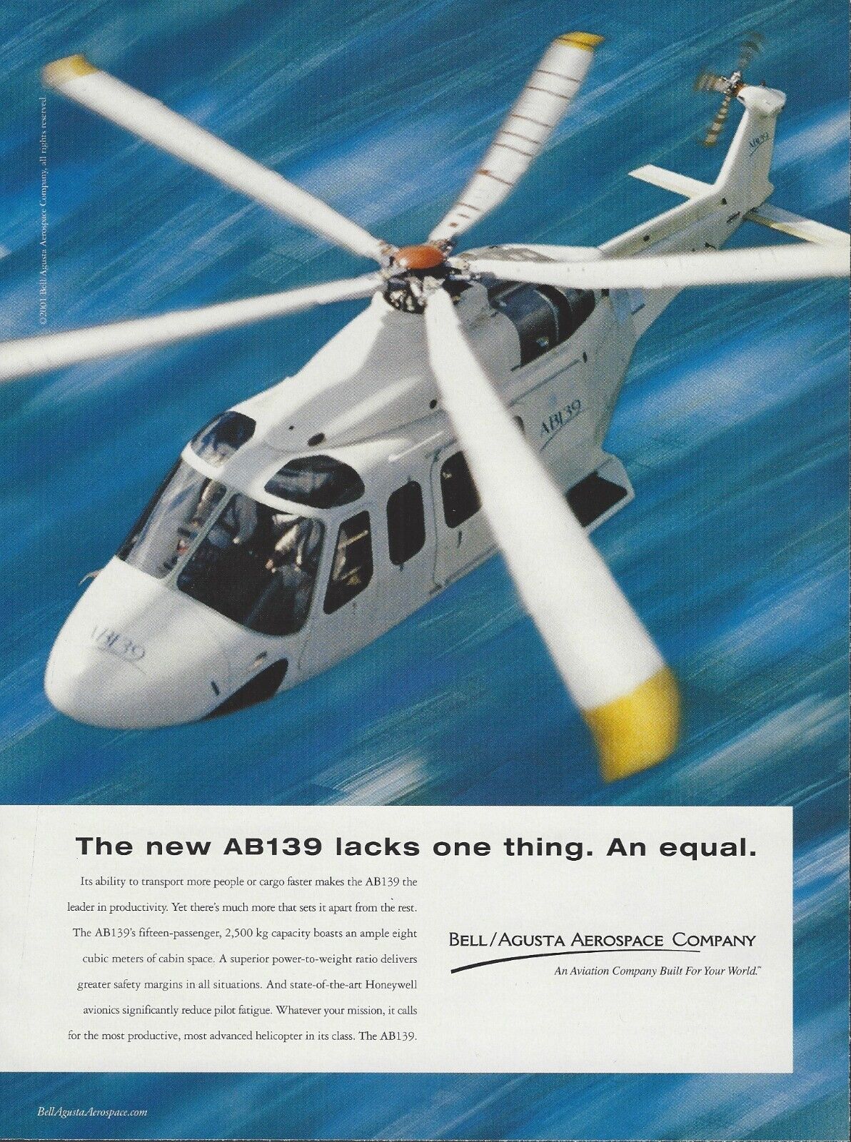 2001 Bell Agusta Aerospace Helicopter AB139 Aviation vtg Print Ad Advertisement
