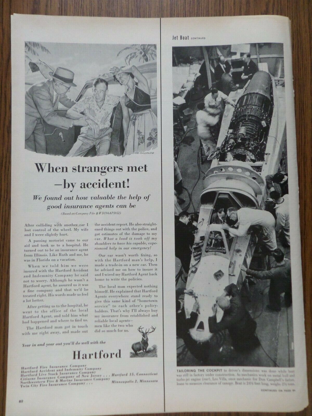 1955 Hartford Insurance Ad When Strangers met by Accident