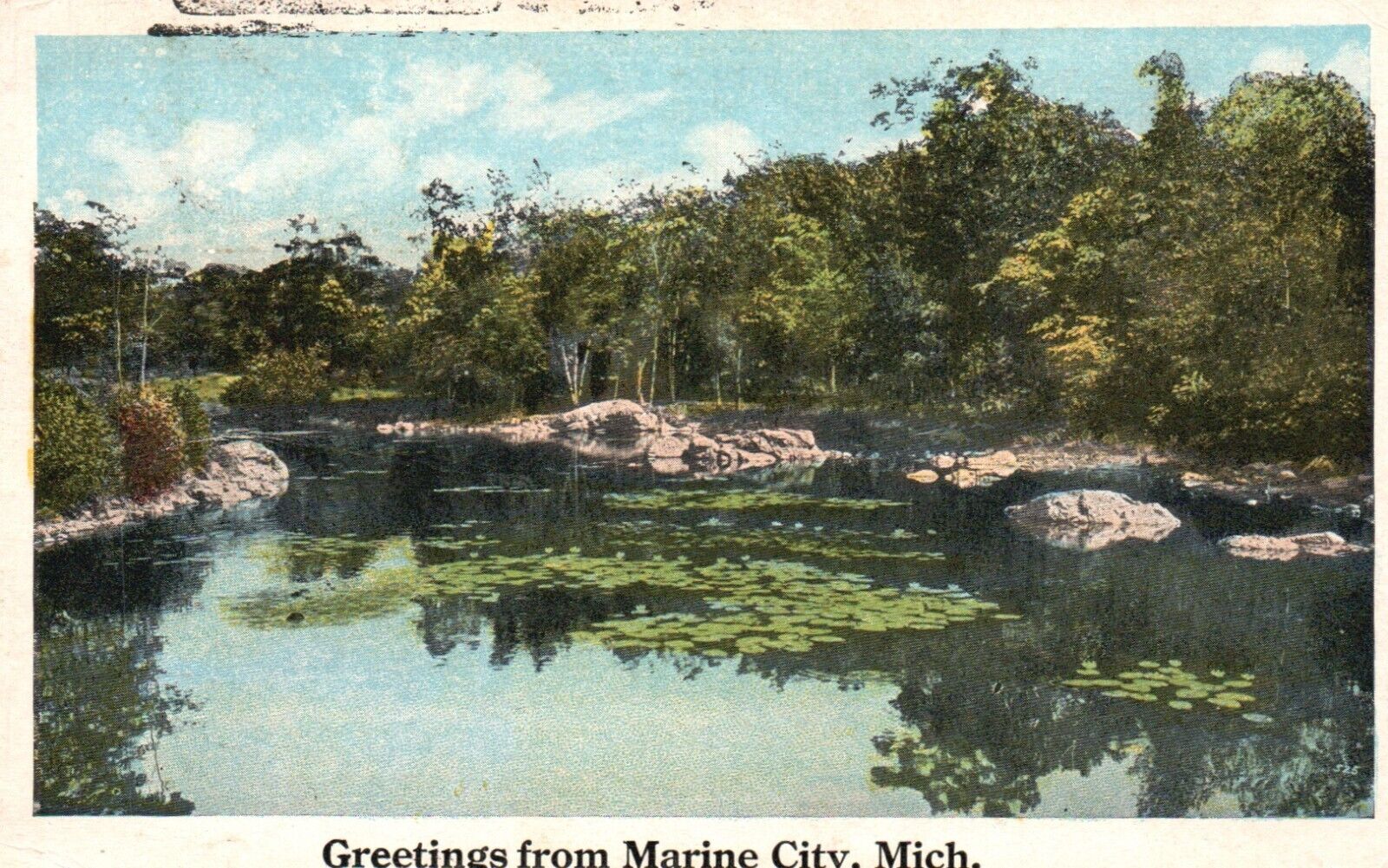 Postcard MI Greetings from Marine City Michigan Water View Vintage PC f7458