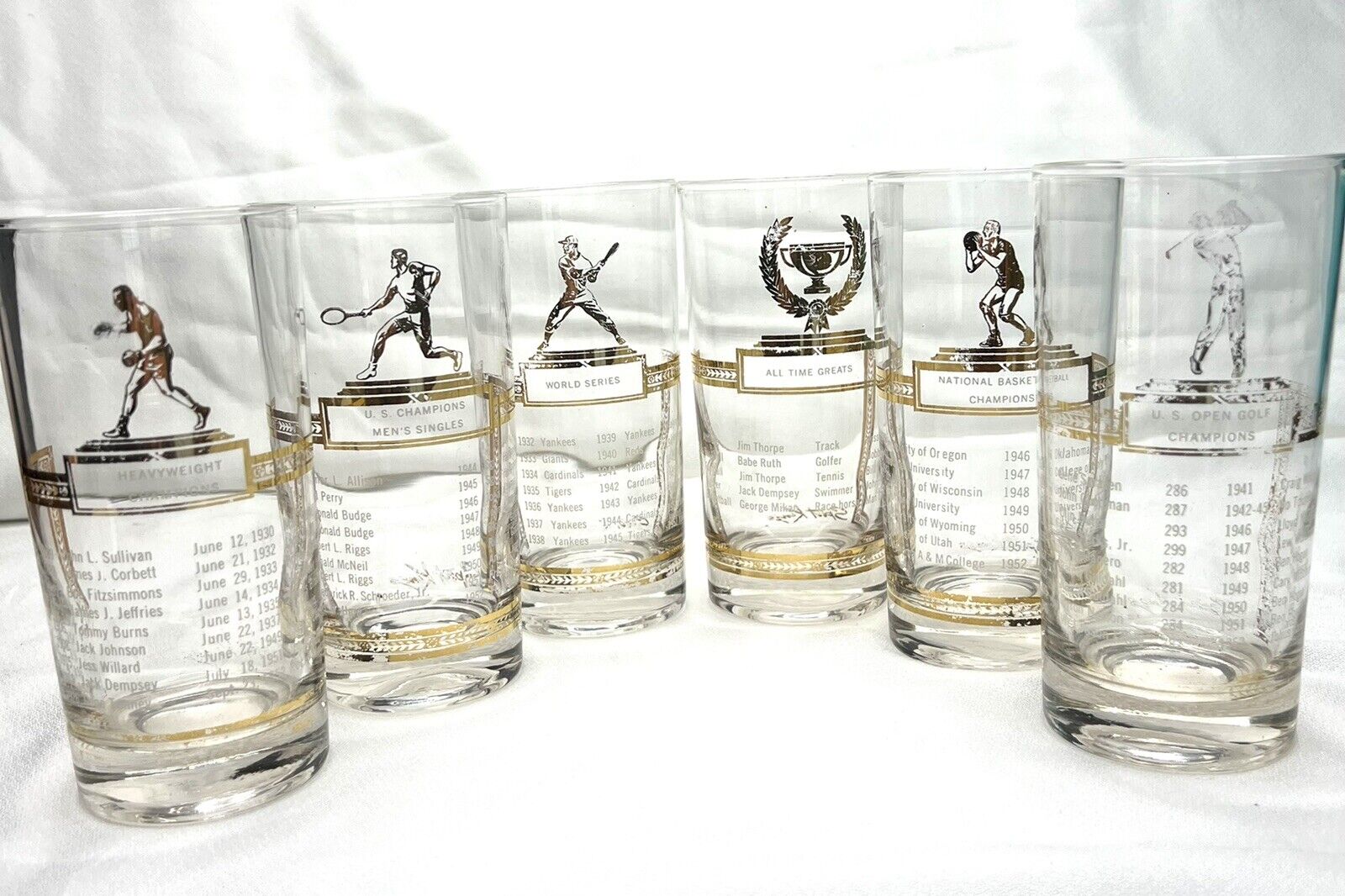 Set of All time Greats/ Champions  Bar ware glasses Glasses set of 6   