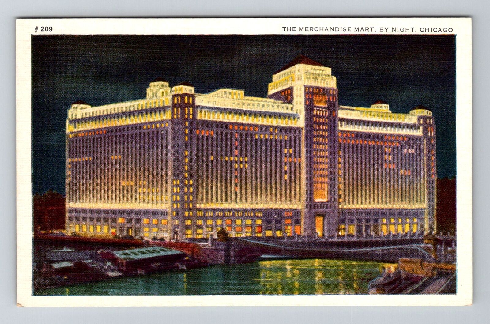Chicago, IL-Illinois, The Merchandise Mart By Night Antique, Vintage Postcard