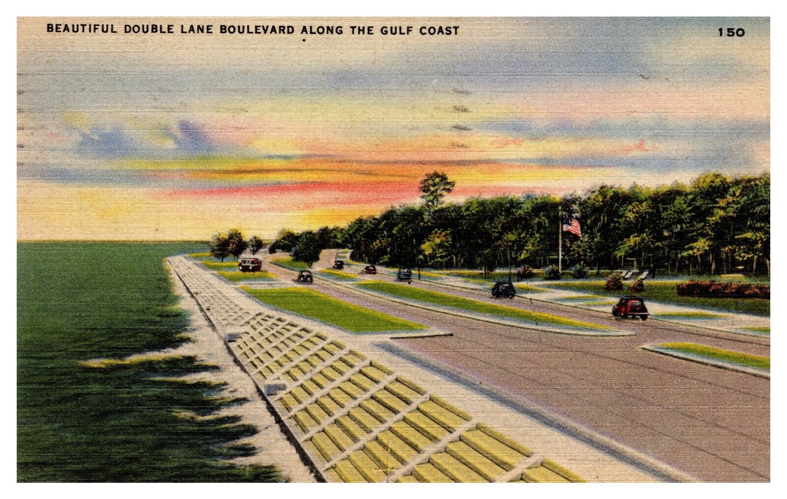 postcard Double Lane Boulevard Ocean Springs Mississippi 9480