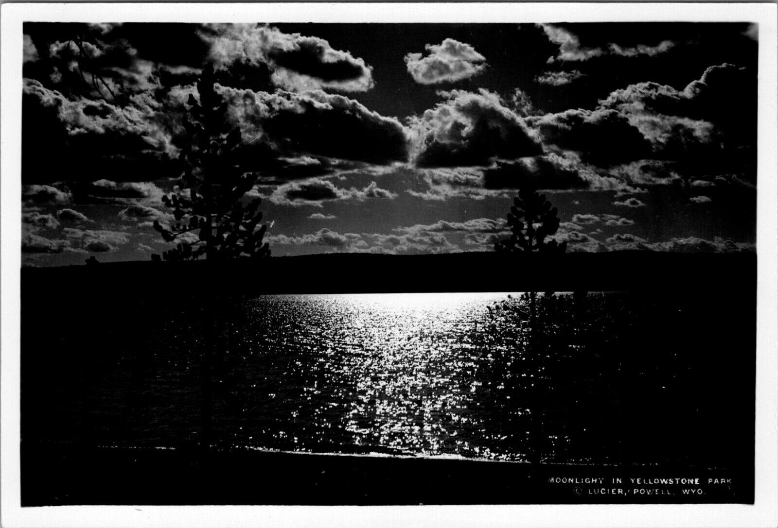 Photograph Yellowstone National Park Moonlight Shimmers on Lake Wyoming c1900\'s