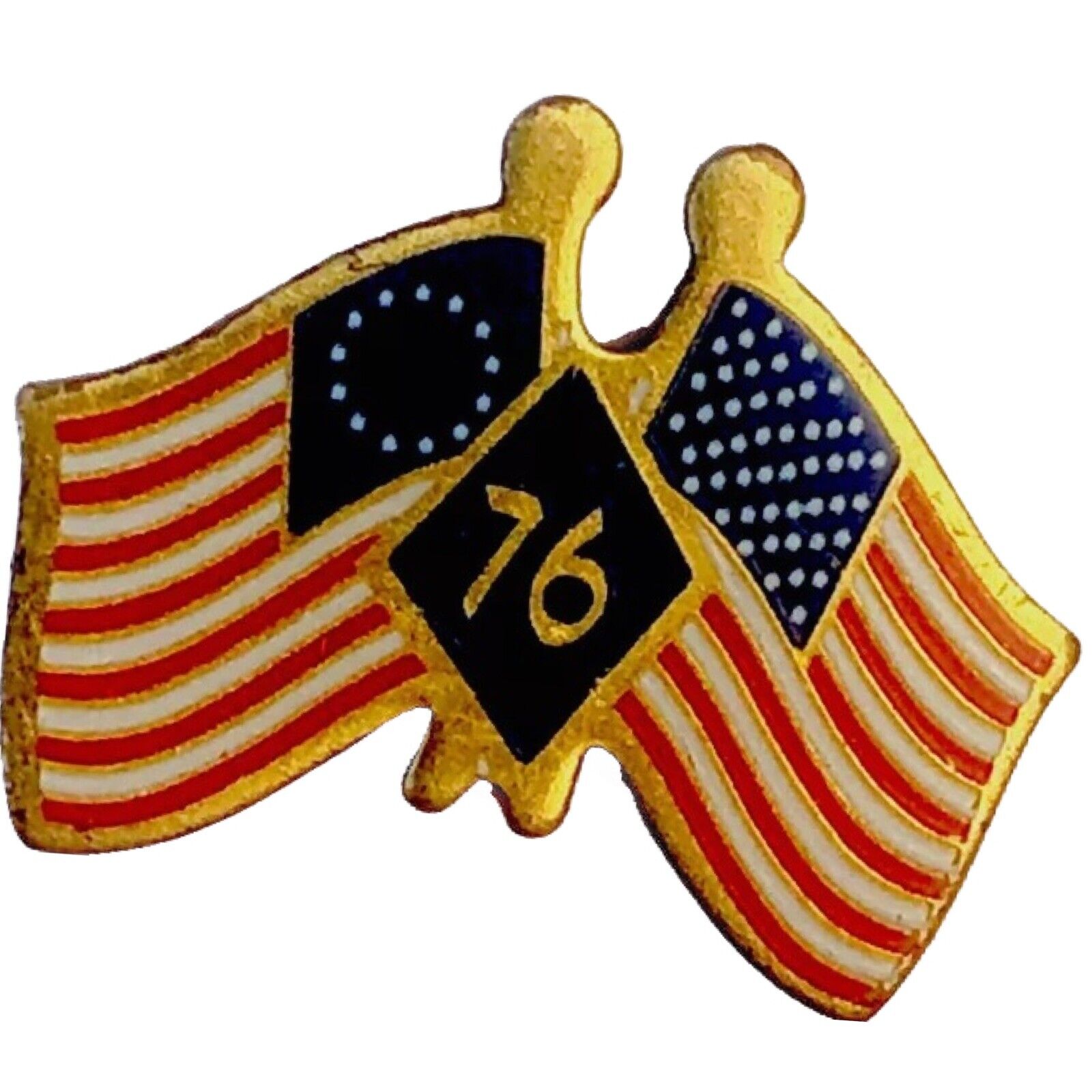 VINTAGE US AMERICAN FLAG 76 Bicentennial 2 Flags Tie Lapel Hat Pin 1976 USA