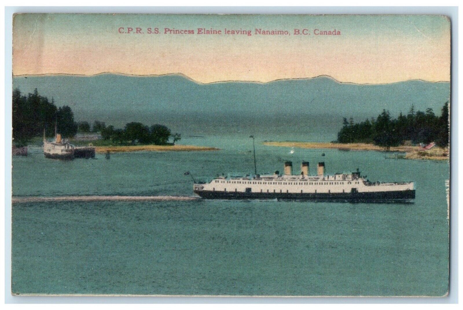 c1910 C.P.R.S.S. Princess Elaine Leaving Nanaimpo BC Canada Postcard