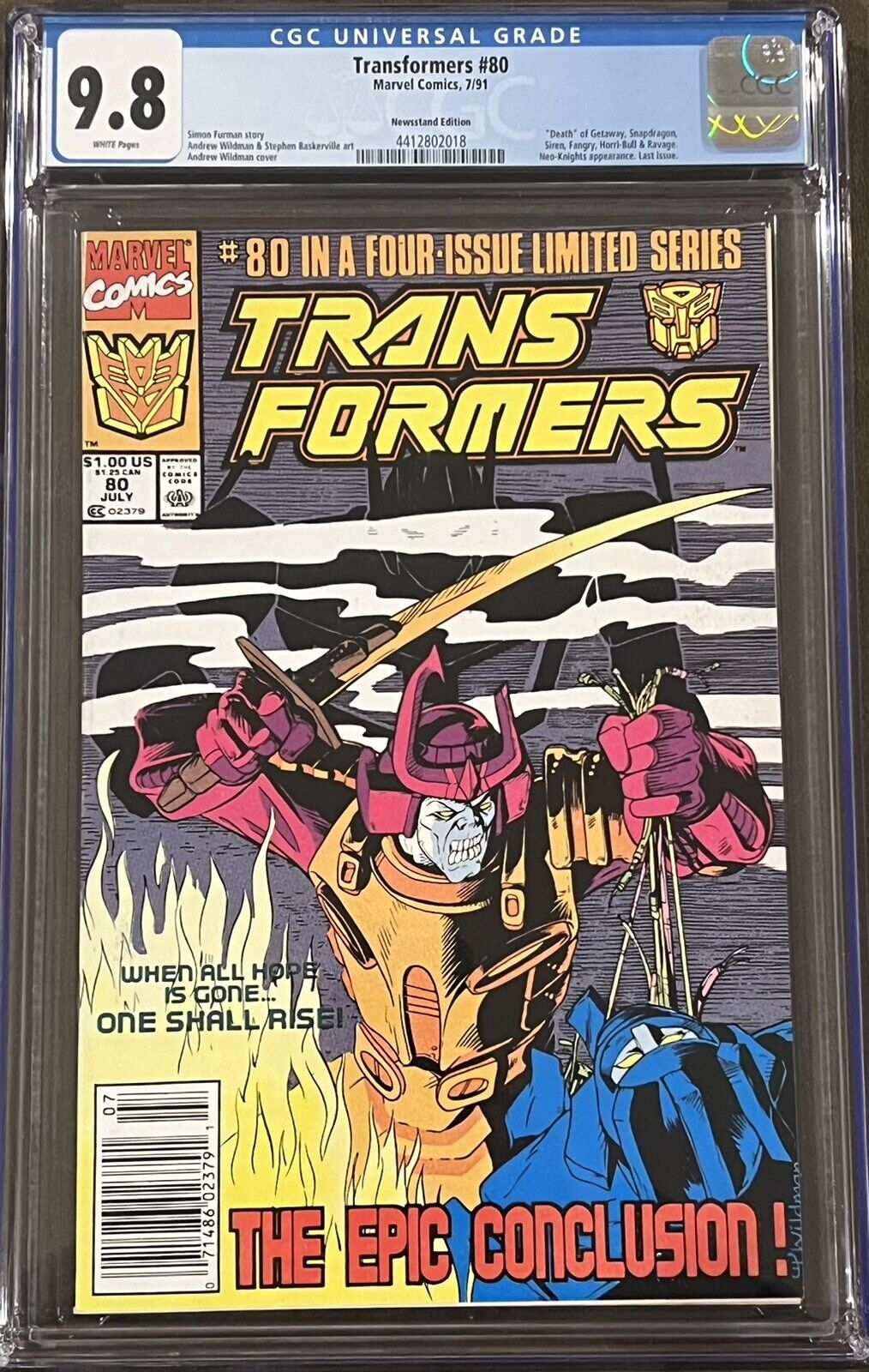 Transformers #80 NM+ CGC 9.8 Newsstand Final Last Issue Super Rare