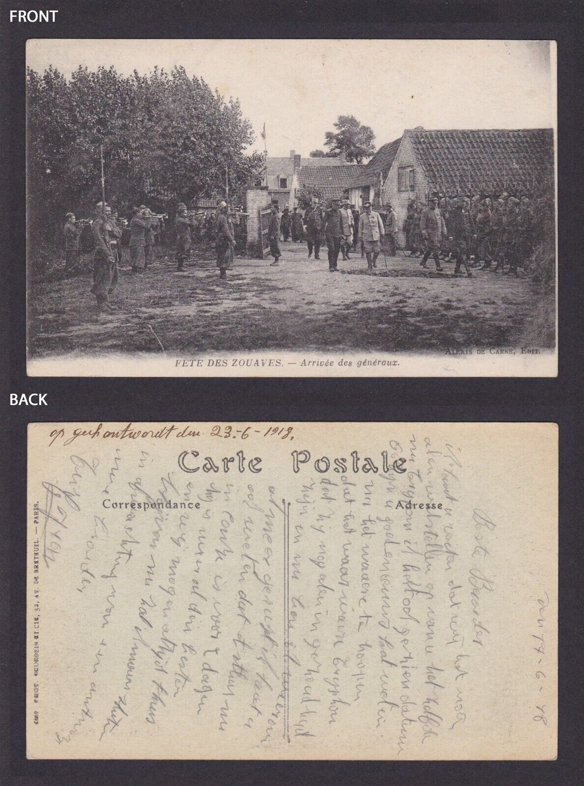 FRANCE Postcard Fête des Zouaves, Arrival of the generals