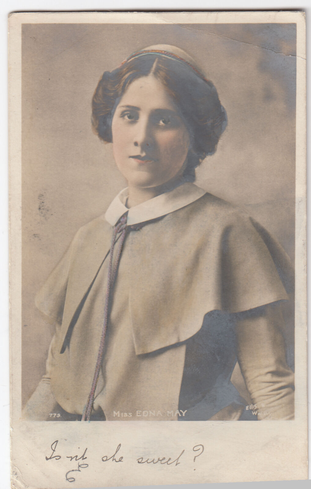 Miss Edna May Actress, RPPC Hand-tinted Real Photo Postcard, UK Fellino 1900\'s