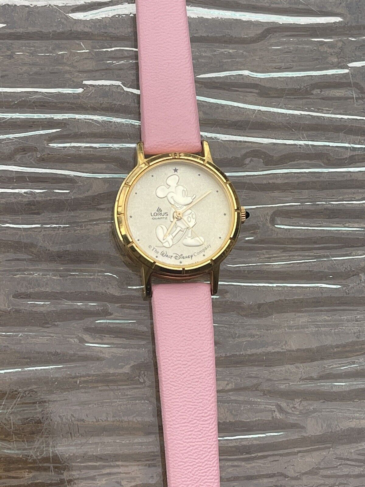 *WORKS* Mickey Mouse Walt Disney Gold Pink Leather SEIKO Lorus NEW BATTERY