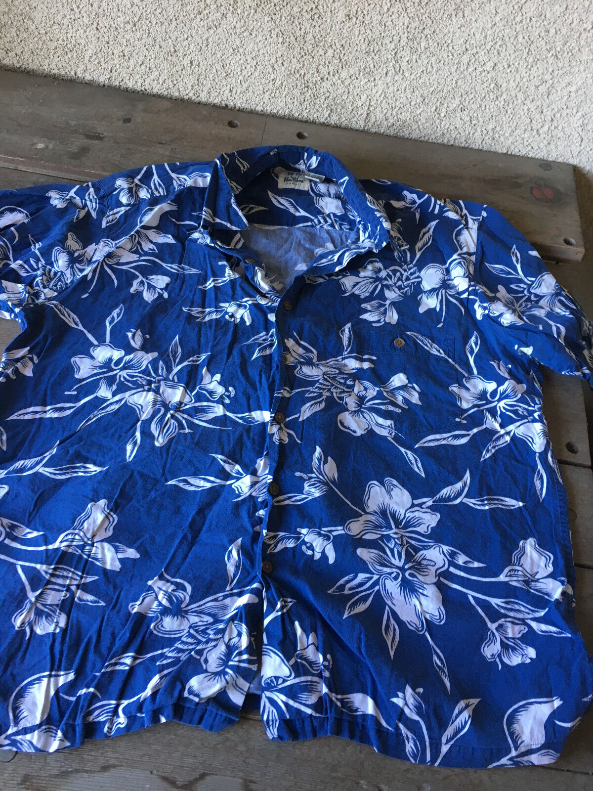 Pau Hana Mens Hawaiian Hawaii Shirt Tropical Print XL Blue White Pocket Matches