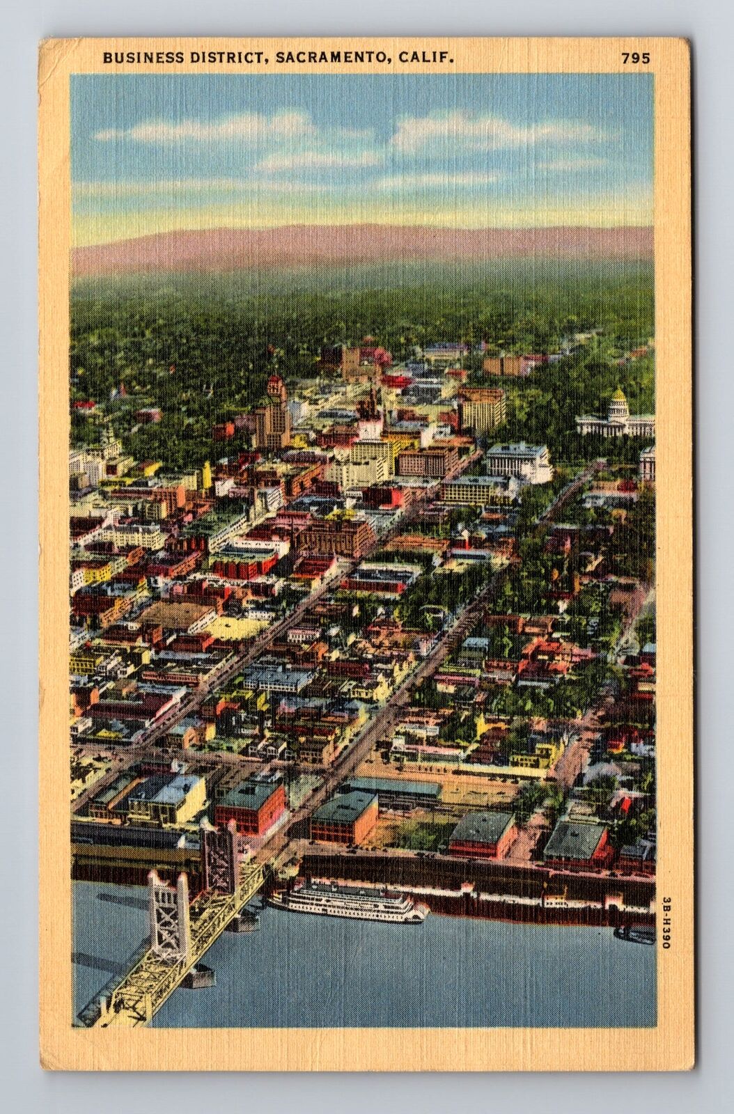 Sacramento CA-California, Aerial Business District, c1944 Vintage Postcard