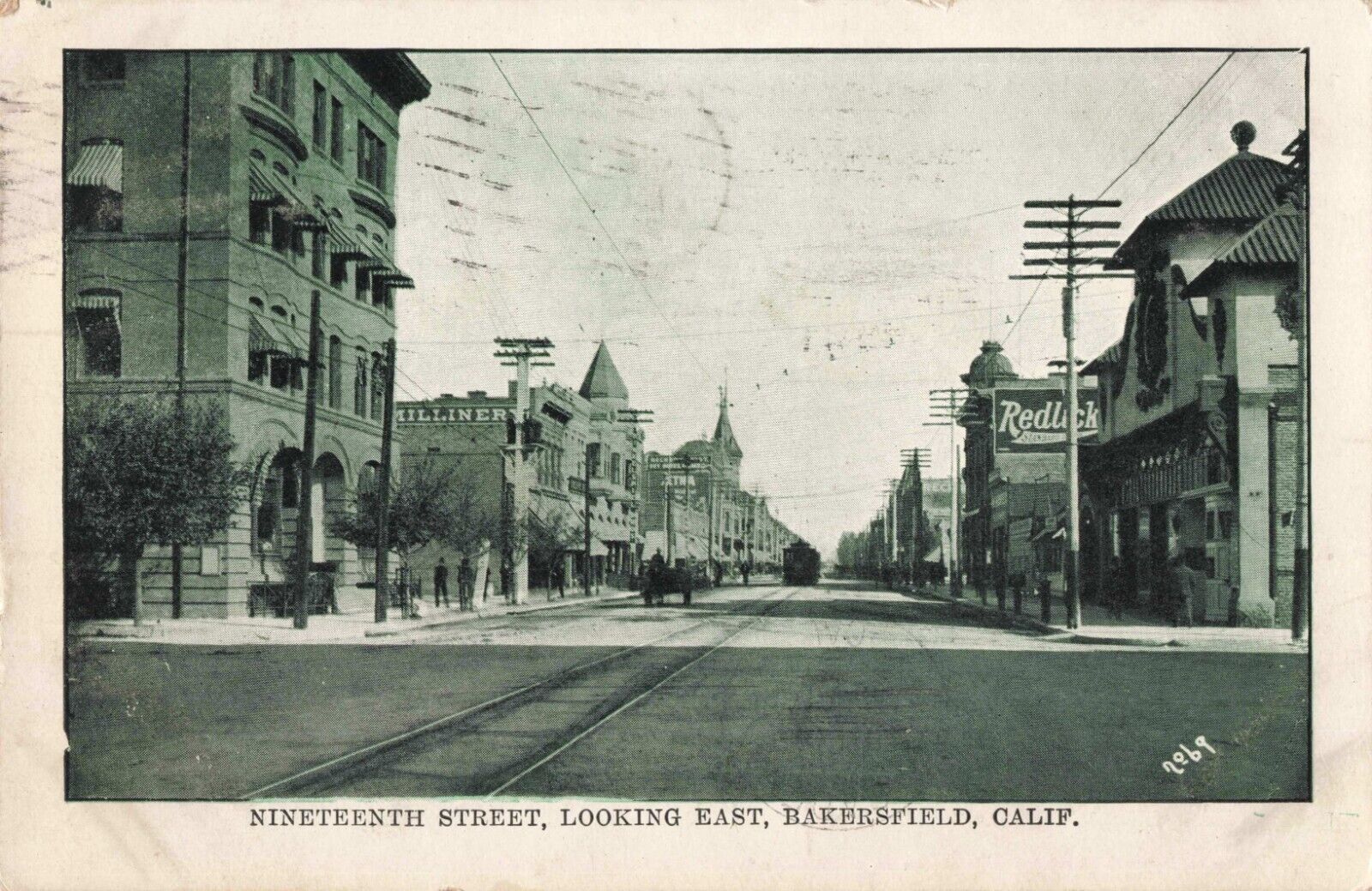 Nineteenth Street Looking East Bakersfield California CA Millinery 1910 Postcard