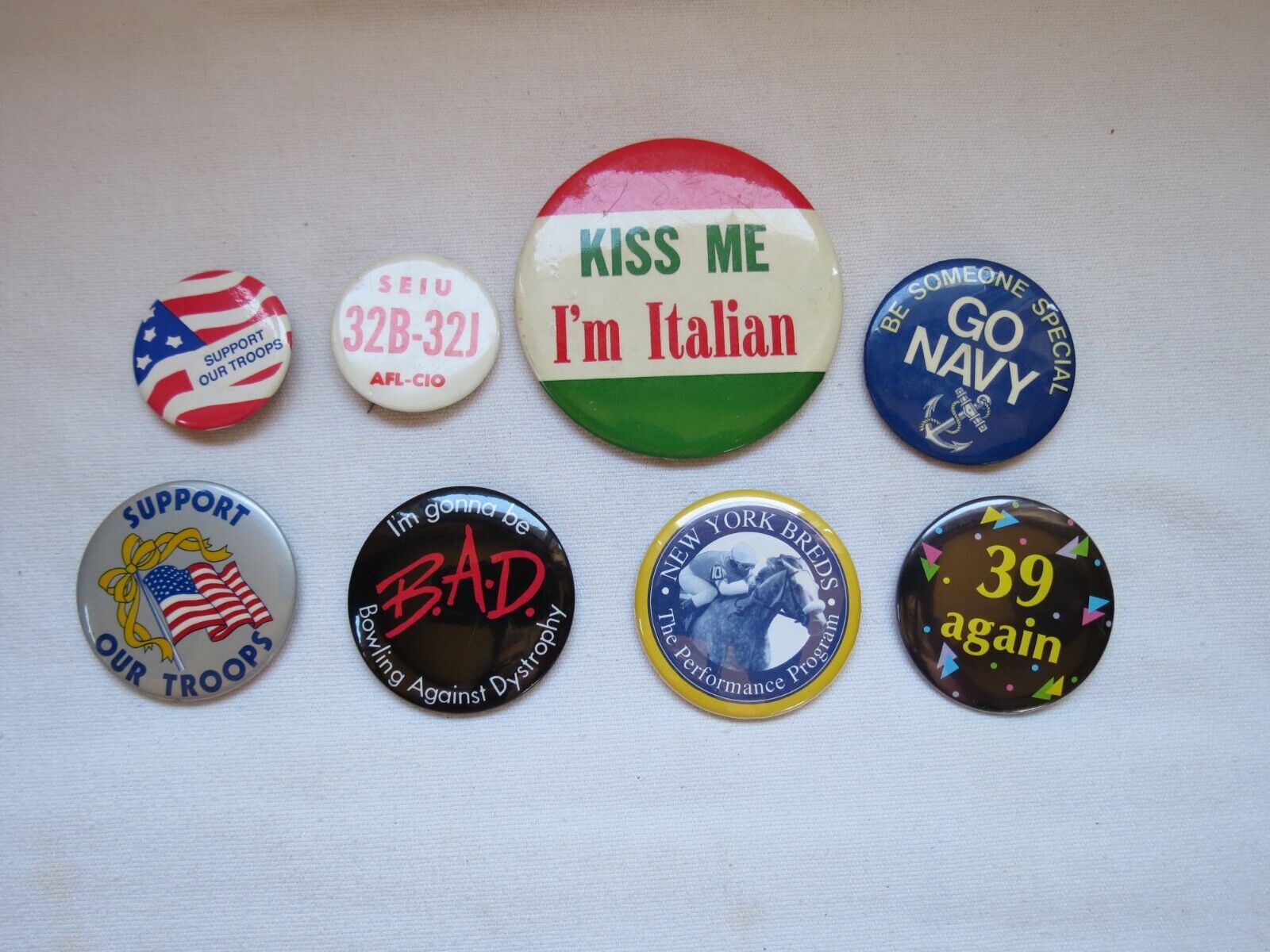 Vintage 1970s - 1980s Button Pins - set 0f 8
