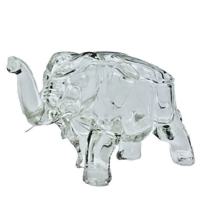 Vintage 1930s Co-Operative Flint Glass Co. Clear Elephant Figural Covered Box