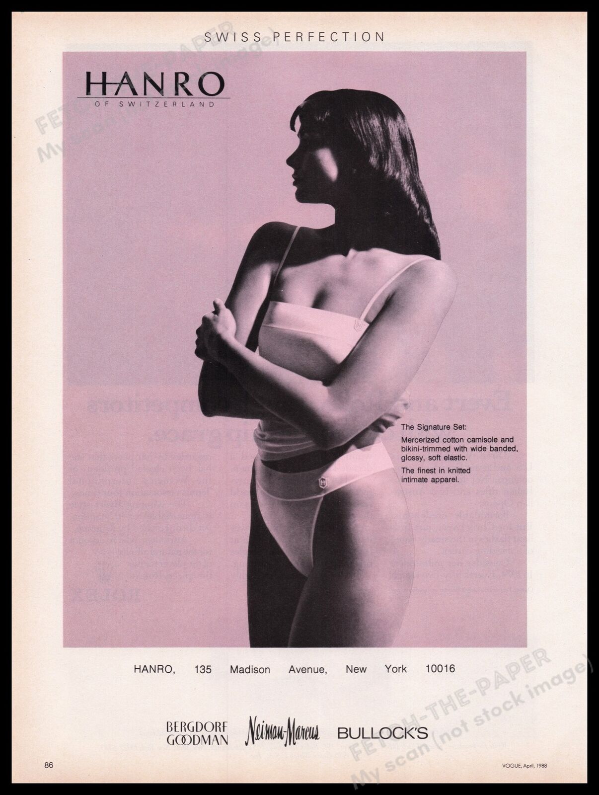 Hanro Of Switzerland Lingerie 1980s Print Advertisement Ad 1988 Hi Cut Legs