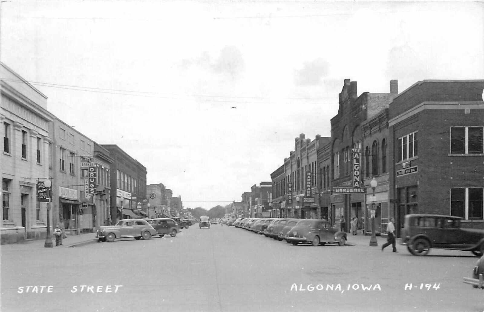 Postcard RPPC 1947 Iowa Algona State Street automobiles Cook 23-13621