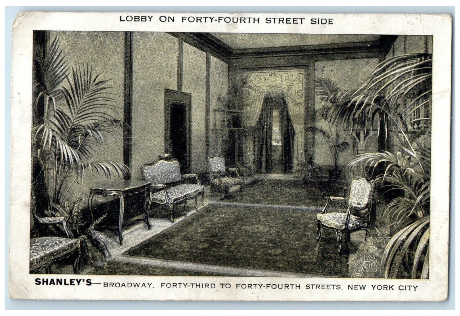 Lobby On Forty Fourth Street Side Shanley\'s Broadway New York City NY Postcard