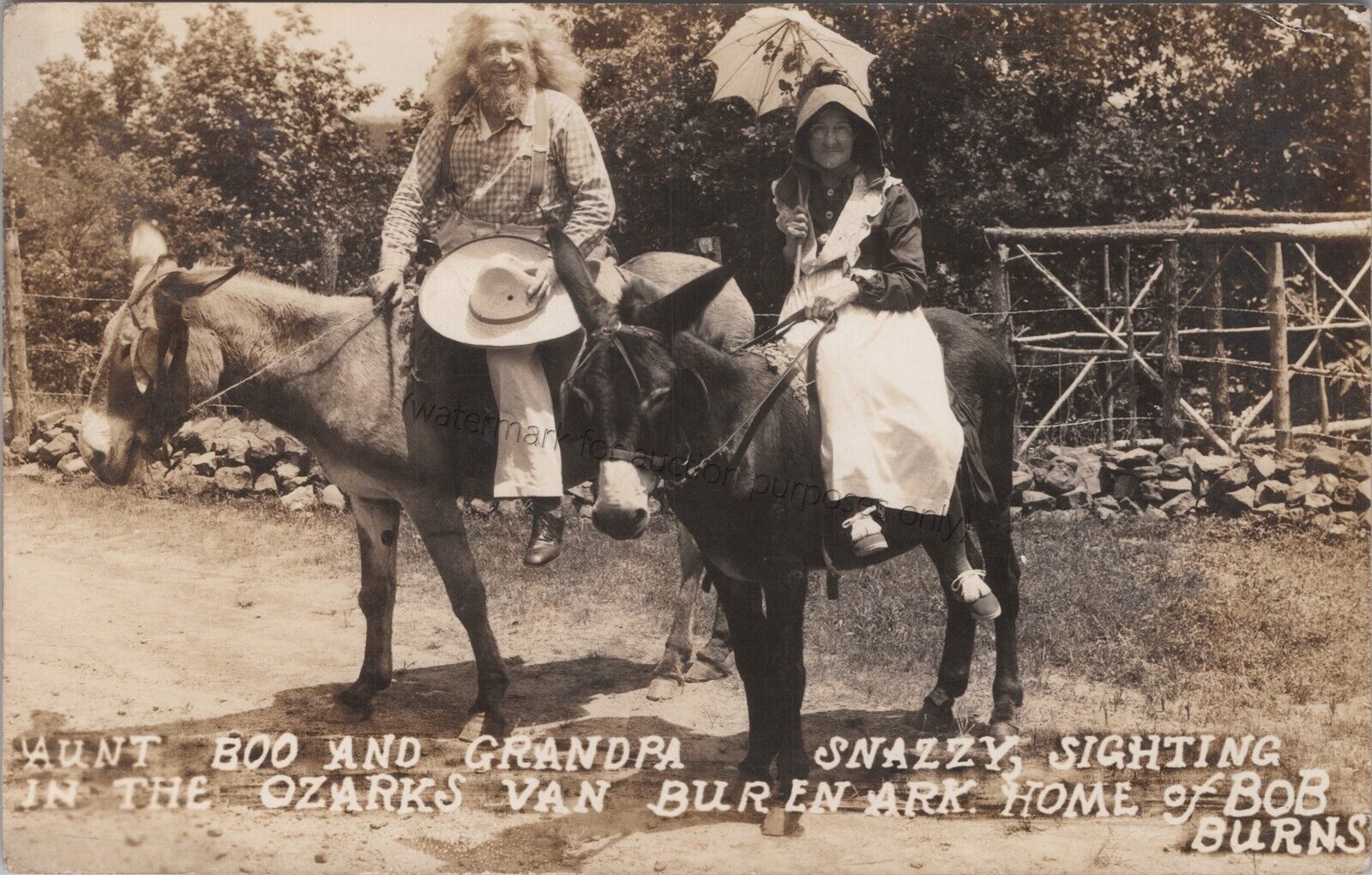 Garfield, AR: RPPC 1939 Aunt Boo & Grandpa, vtg Arkansas Real Photo Postcard