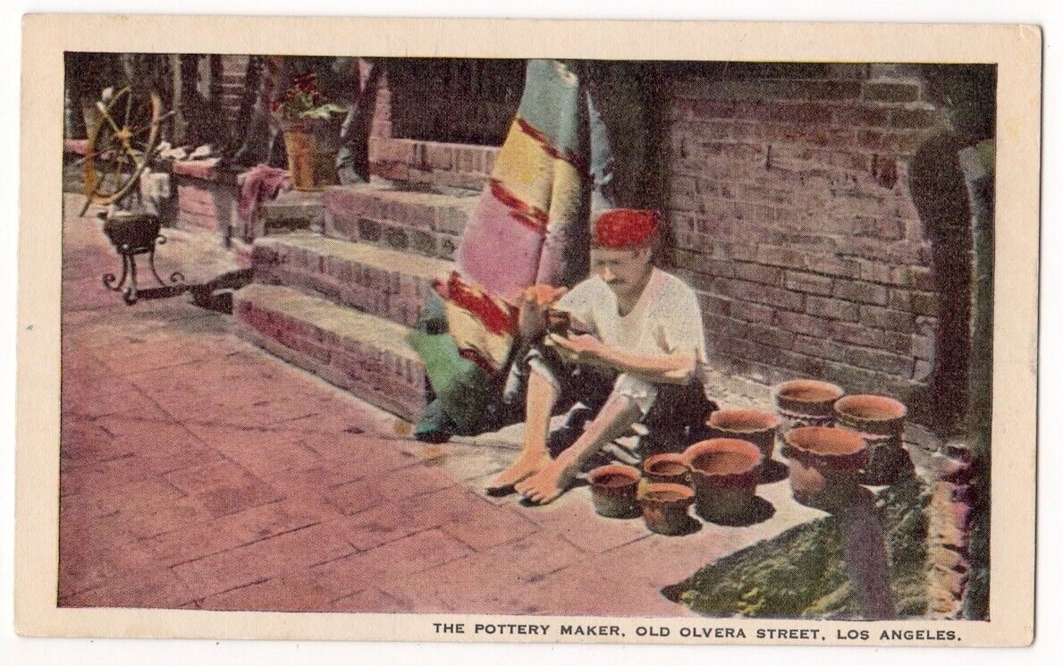 Los Angeles California Old Olvera Street c1920\'s Man, Pottery Maker, La Cueva