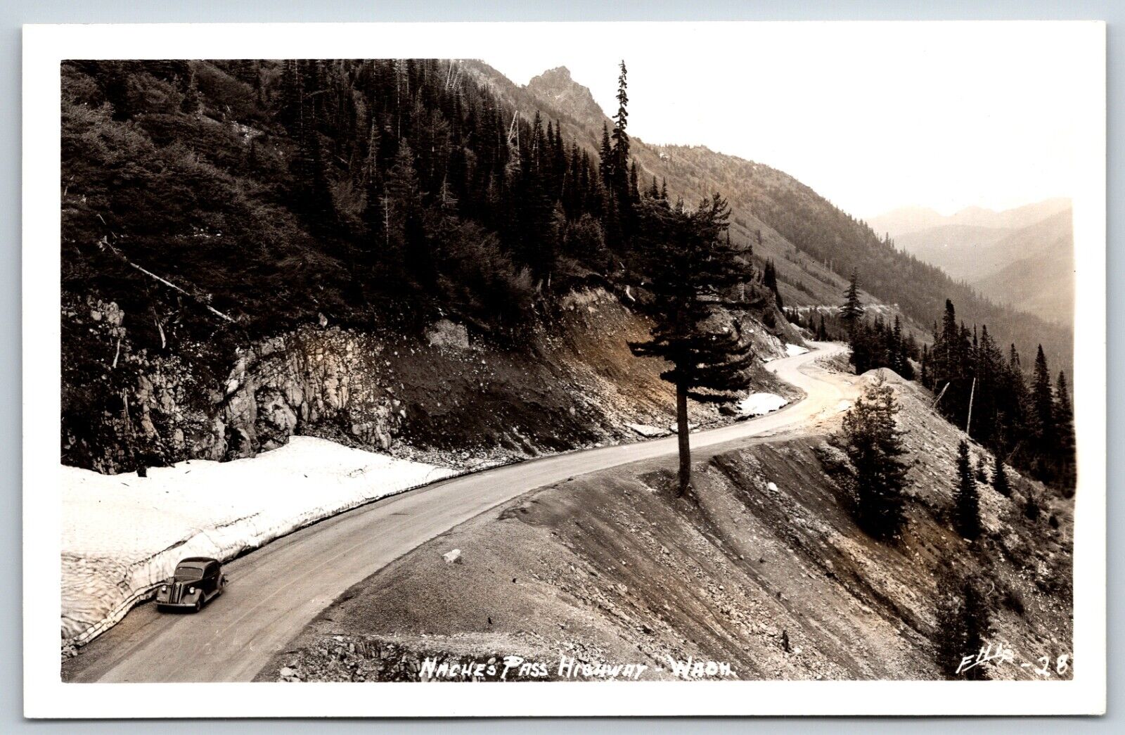 Postcard RPPC, Naches Pass Highway, Classic Car, Washington Unposted