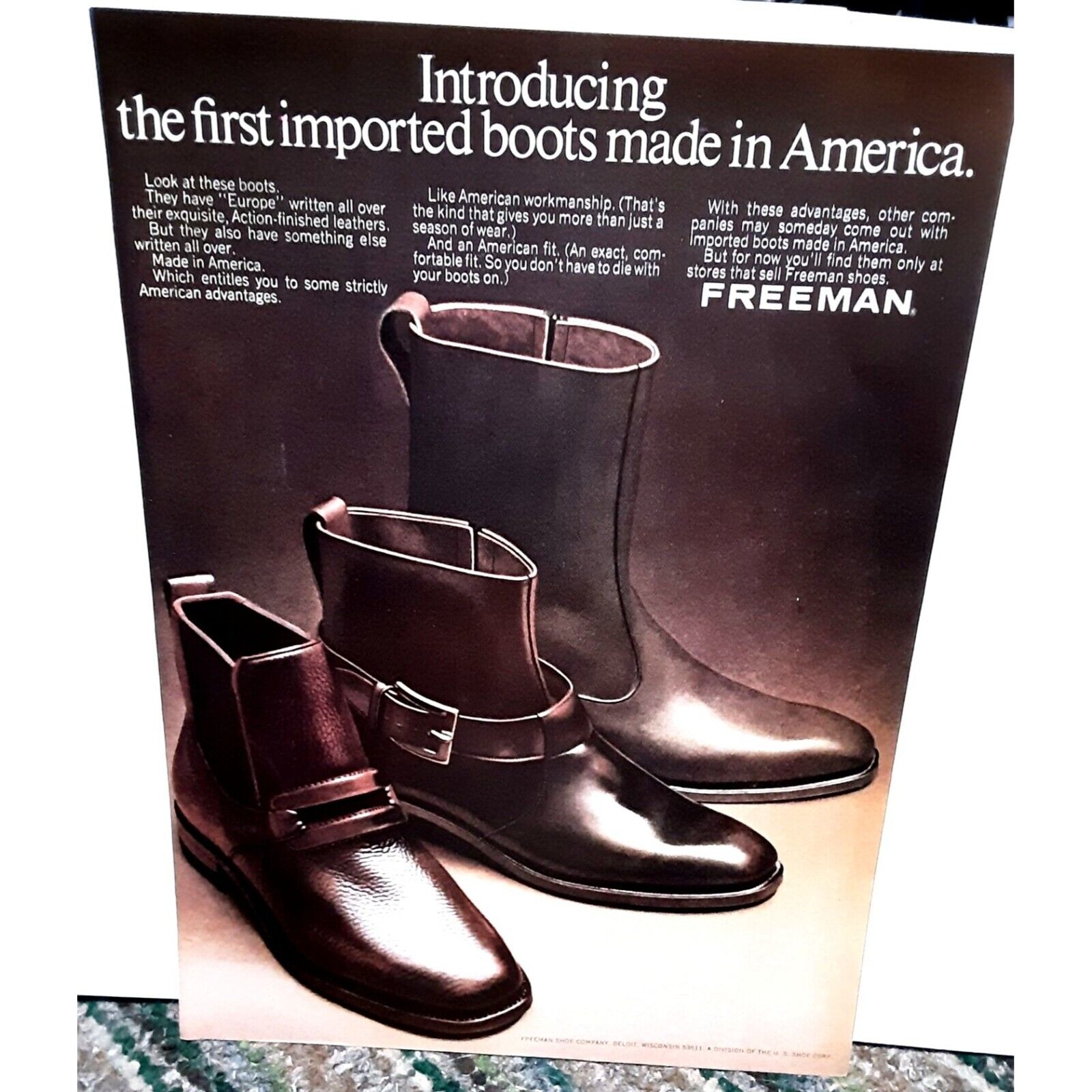 1969 Freeman Boots Vintage Print Ad Original