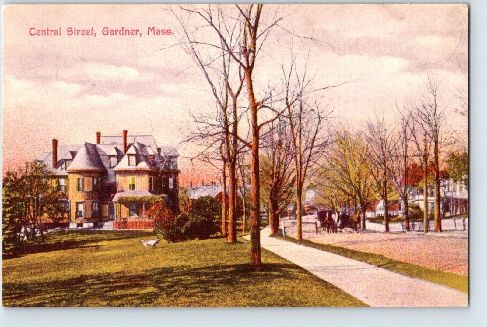 postcard CENTRAL Street, Gardner, Mass. 1908 POSTMARK