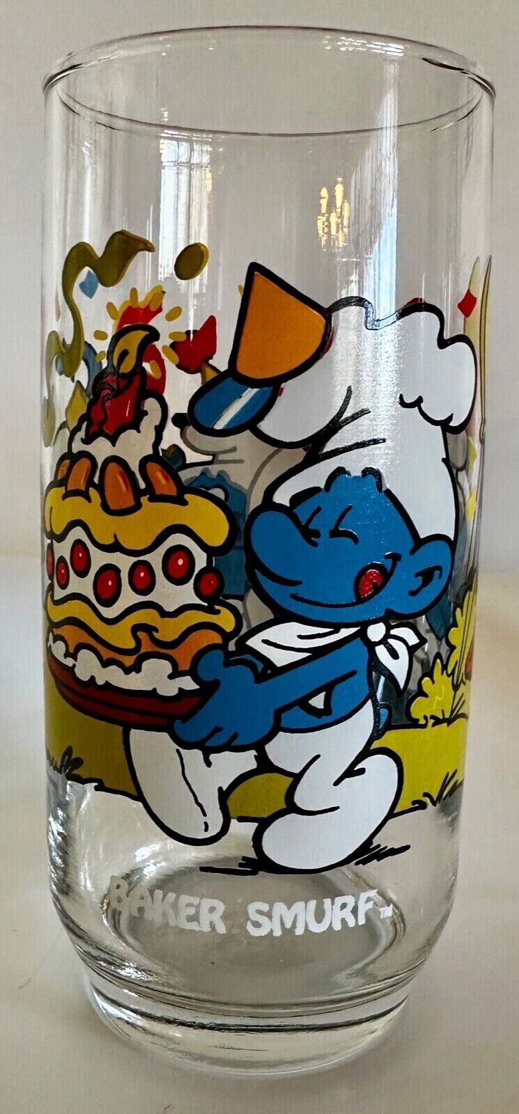 1983 Hardees Smurf Drinking Glass  Baker Smurf Peyo