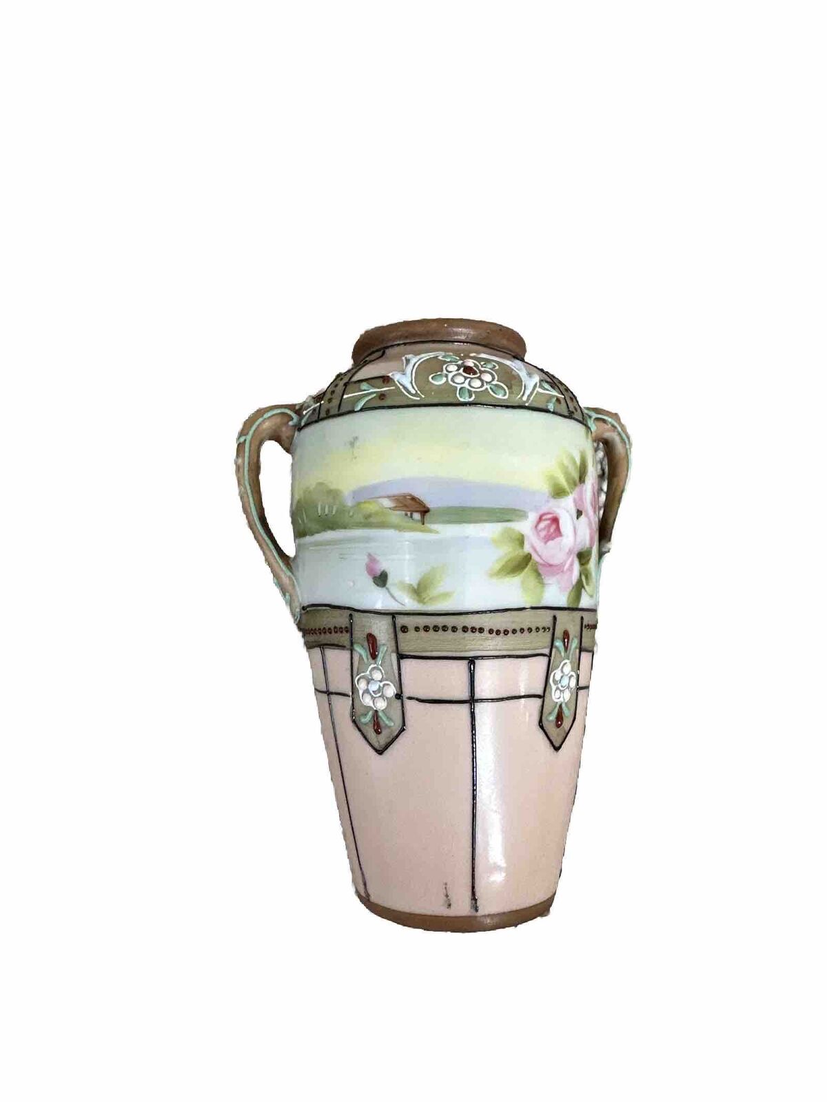 Nippon Hand Painted Moriage Porcelain Vase Vintage  19 cm (7.5\