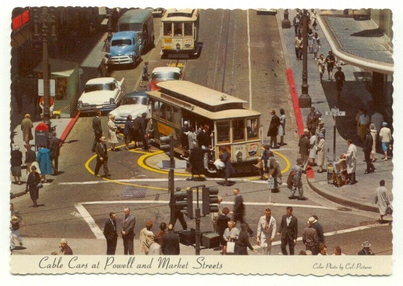 San Francisco Cable Cars at Powell & Market Streets Postcard ~ California