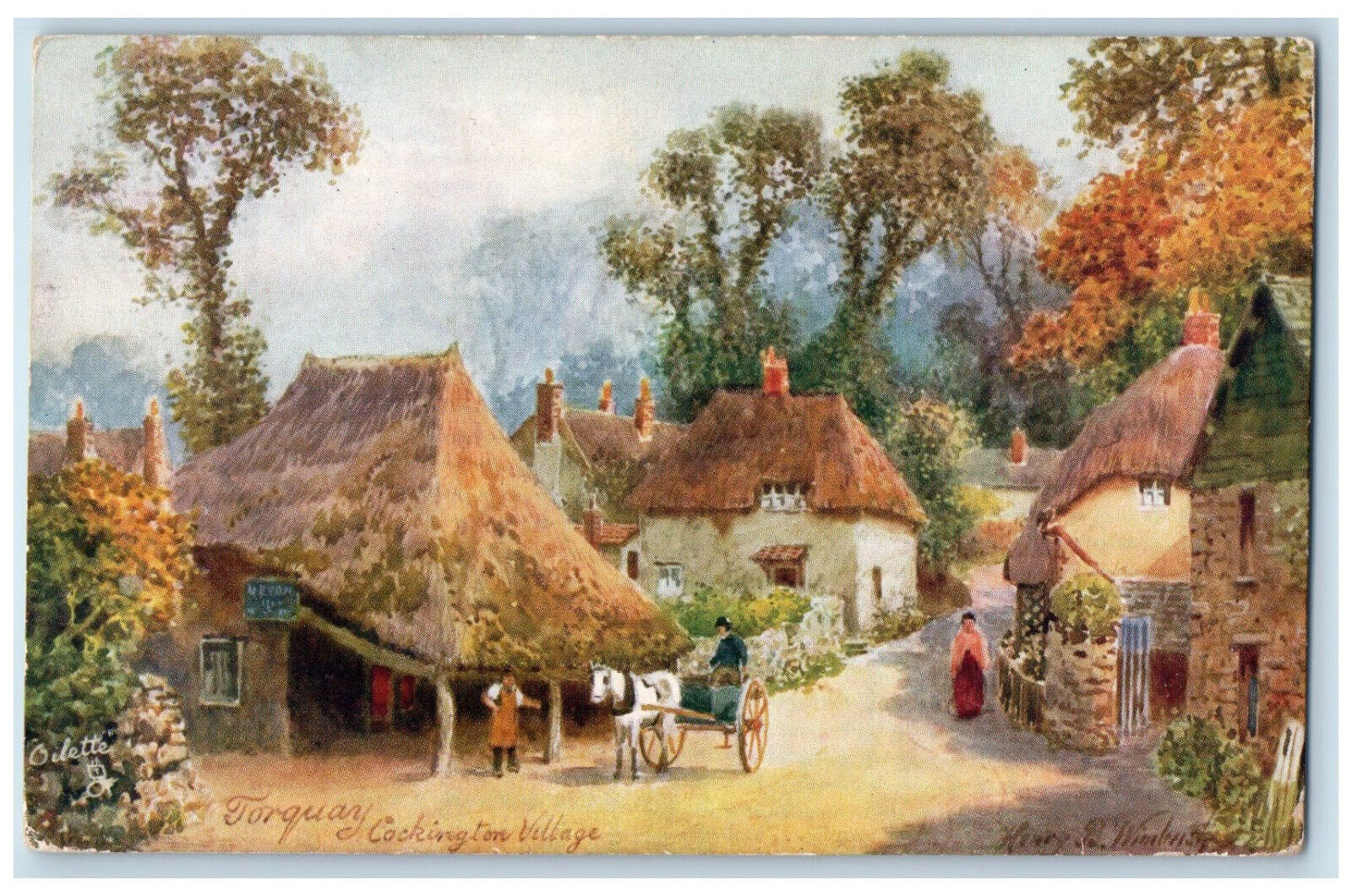 1906 Horse Carriage Torquay Cockington Village Oilette Tuck Art Postcard