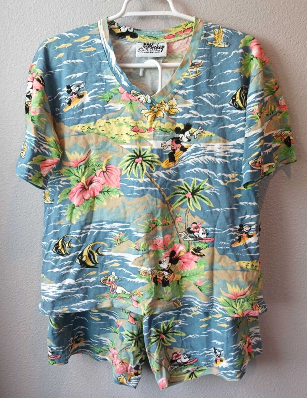 Vintage 90 Disney Jerry Leigh Mickey Tropical Shirt Shorts Set Size Small Medium