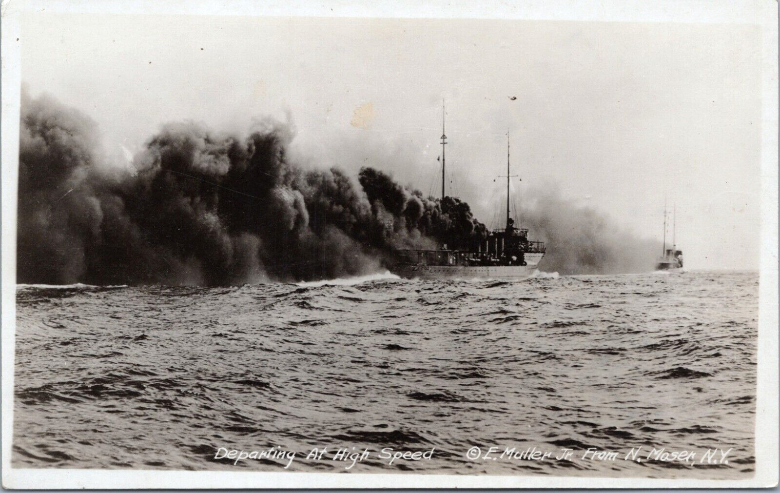 RPPC WW1 Coal Burning Navy Ships Great White Fleet E. Muller N. Moser Photo