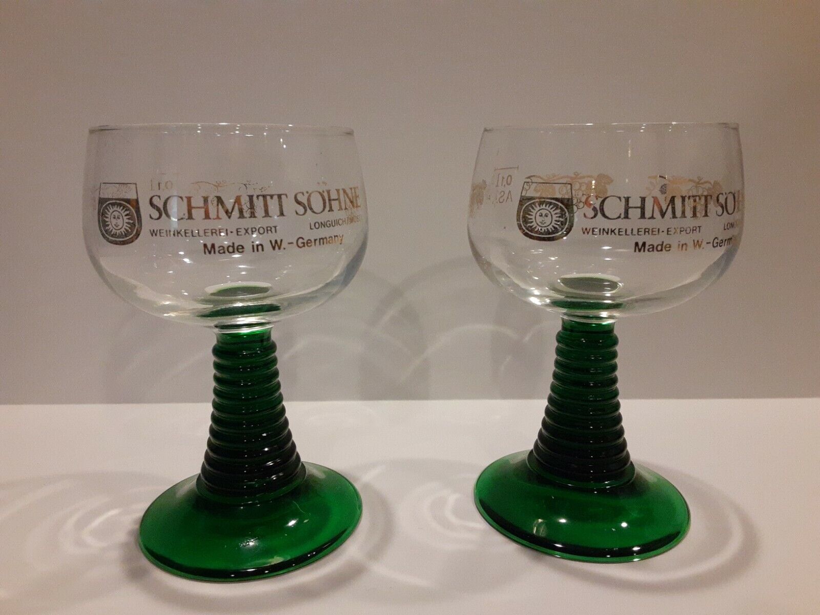 Schmitt Sohne West Germany Grape & Leaf Stemmed Wine Glasses - Set of 2