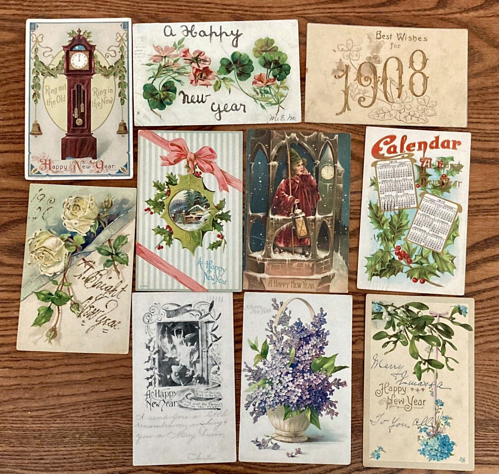 New Years Postcards Antique 1906 - 1910 Lot of 10