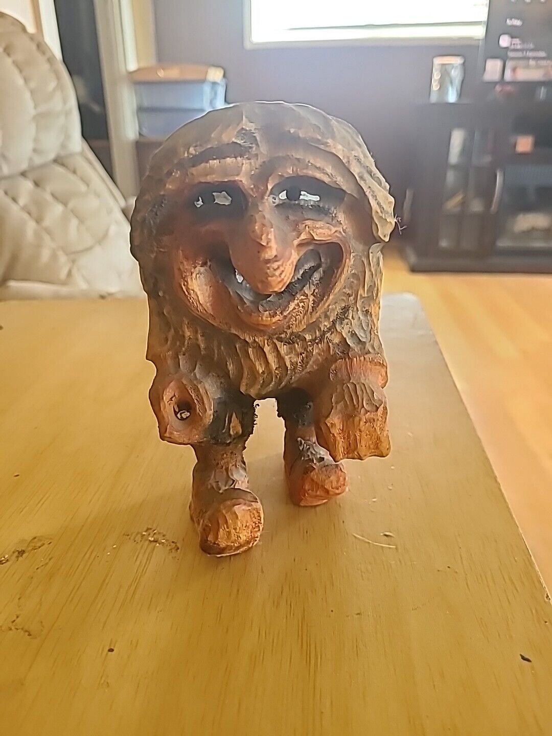 Vintage rare Henning Norwegian Hand Carved Wooden Troll  6  1/2 Tall X 4 Wide