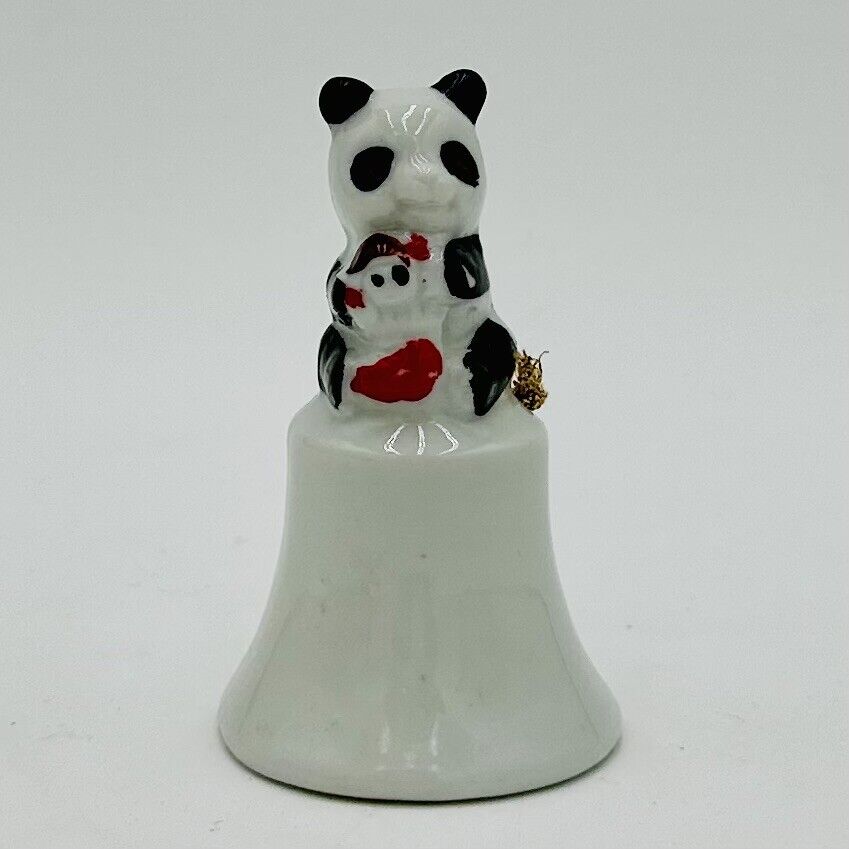 Older Porcelain Bell with Panda Bear Holding Toy 3 1/2\