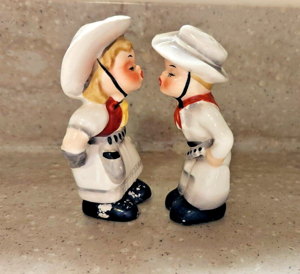 Vintage NAPCO Kissing Cowboy & Cowgirl Salt & Pepper Shakers 1956.