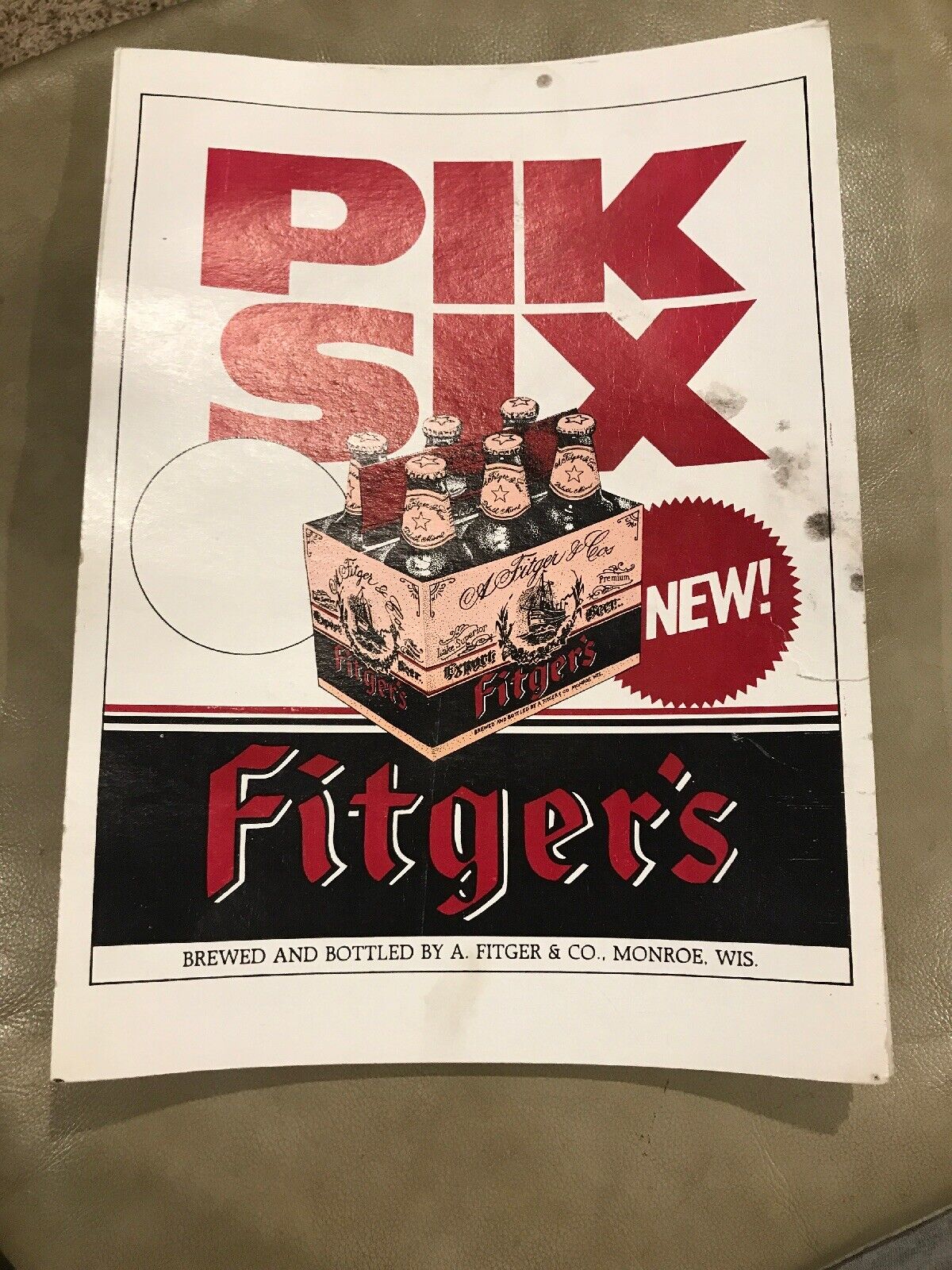 Vintage Cardboard Fitger’s Beer Pik Six Advertising Display (Condition May Vary)