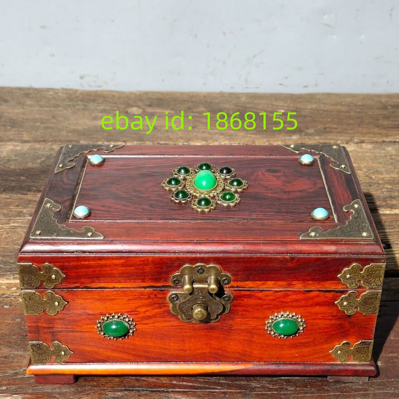 8.3″ Noble rosewood handmade inlay jade Jewelry box Storage With makeup mirror