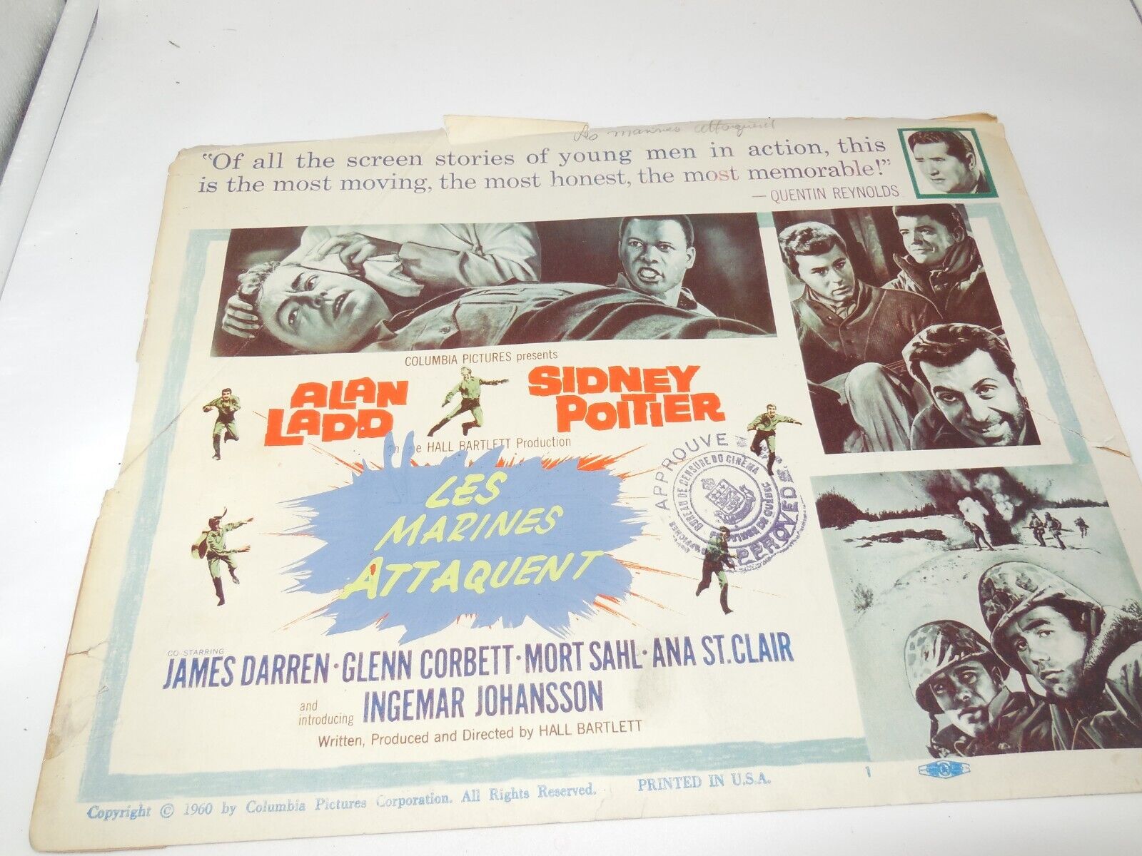 BA6 1960 All the Young Men Alan Ladd Sidney Poitier #1 Lobby Card Foreign Stamp