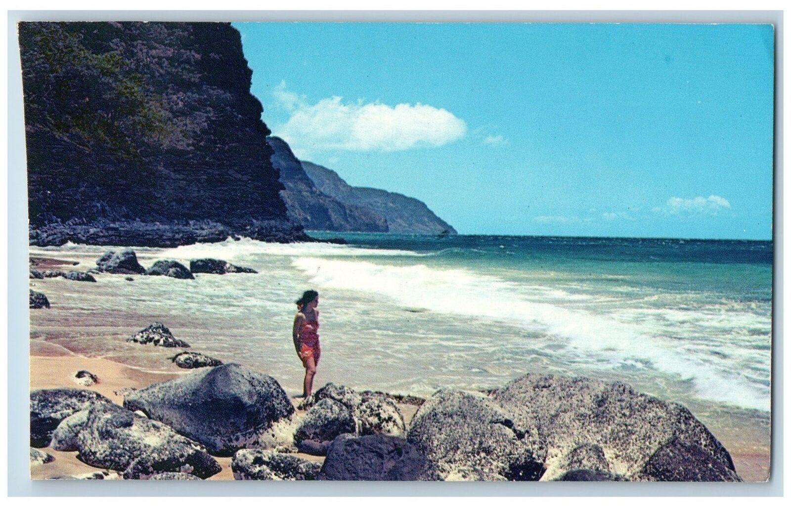 Kauai Hawaii HI Postcard Na Pali Cliffs Coast Pan American Airline Ad c1960's
