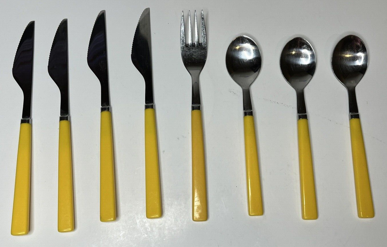 Vintage Anacapa Stainless Flatware Yellow Handles Lot of 8