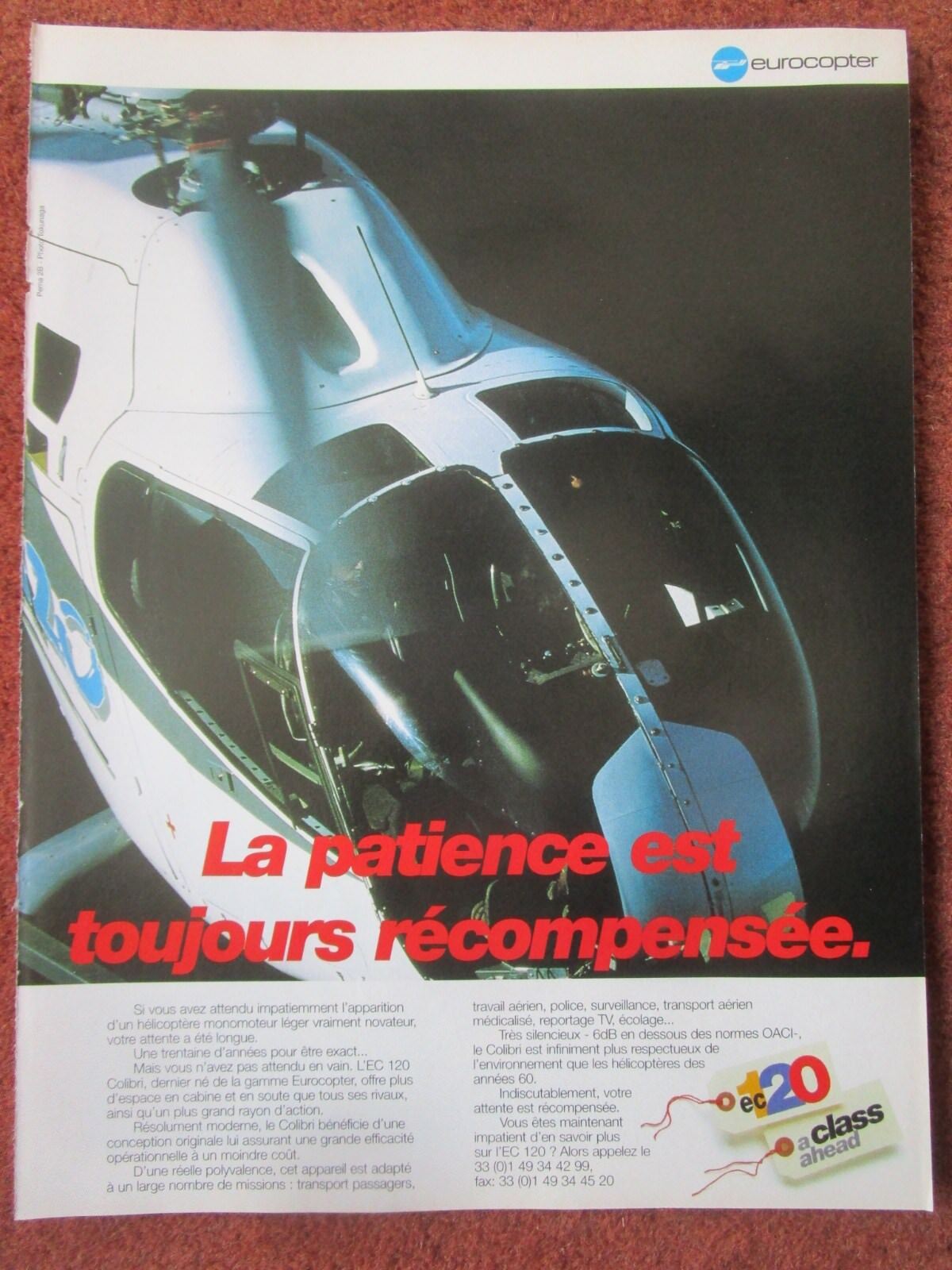 6/1997 PUB EUROCOPTER EC 120 HELICOPTER HELICOPTER EC120 ORIGINAL FRENCH AD