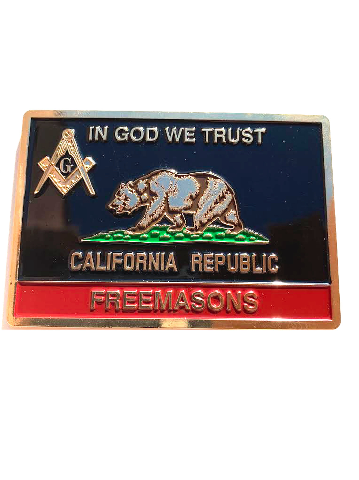 California Republic Freemasons Plate heavy Duty Auto Car Truck Emblem Black/gold