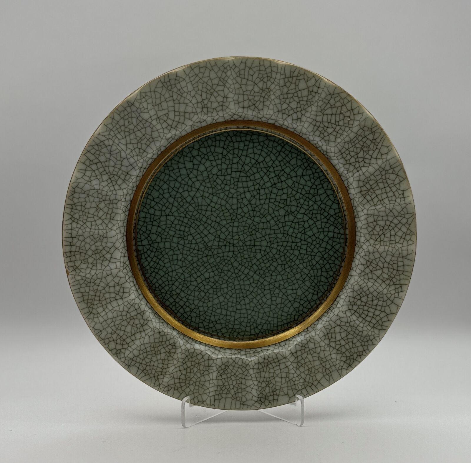 Royal Copenhagen Plate with Green Center and Crackle Glaze